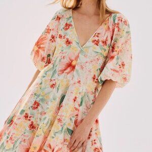 H&M Flared Skirt Puff-Sleeve Mini Dress